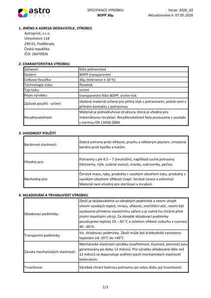 Náhled: Specifikace — BOPP 30µ transparentní